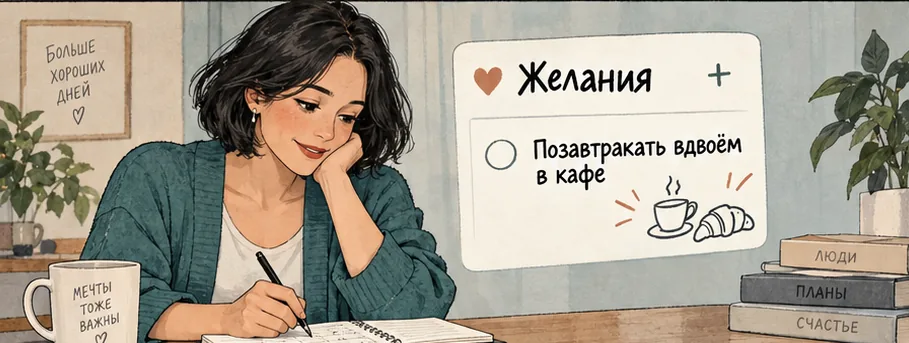 Партнёр записывает желание позавтракать вдвоём в кафе